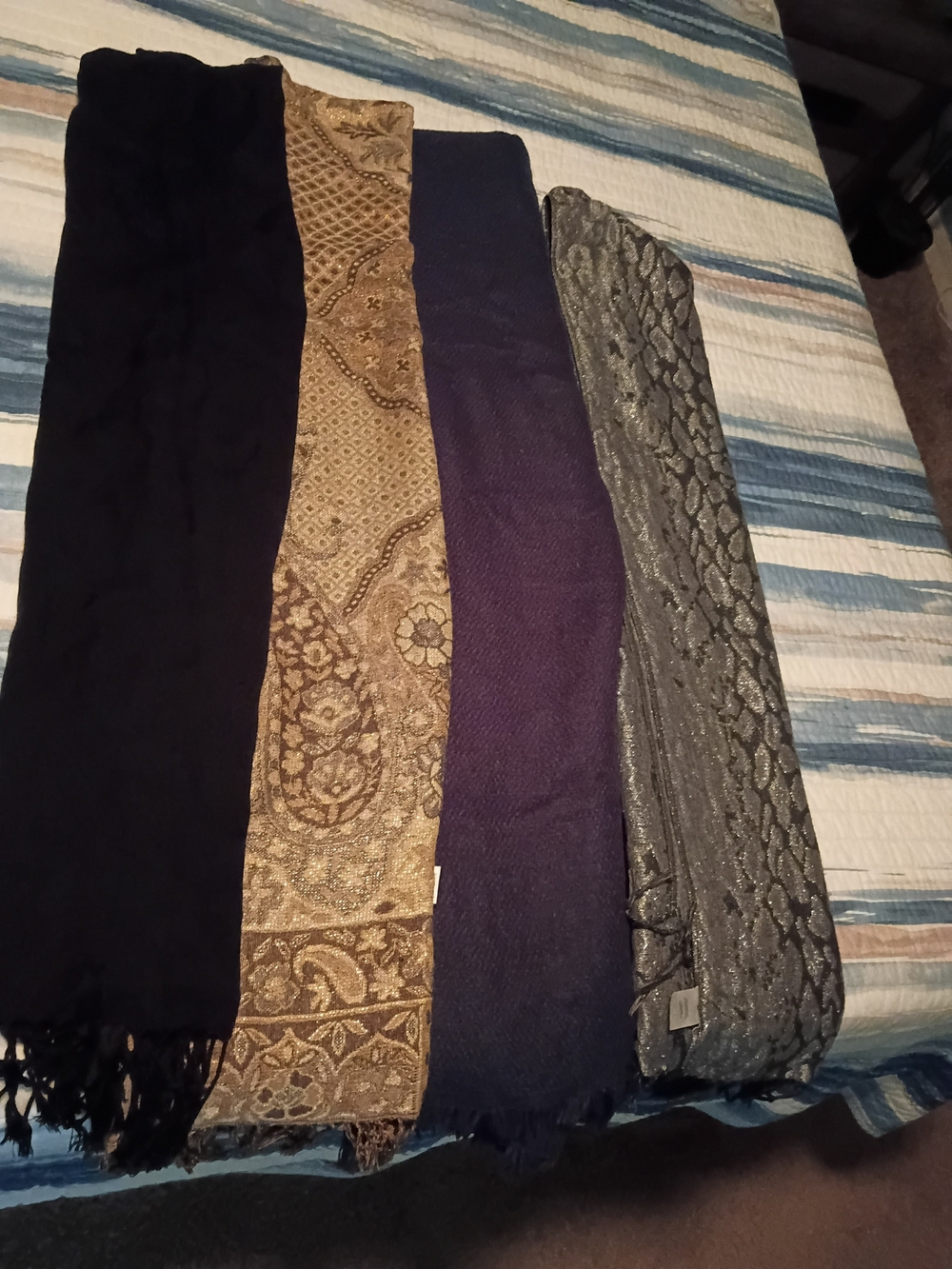 Set of 4 Women's Scarves/Shoulder Wrap - Black, Gold, Navy, Silver